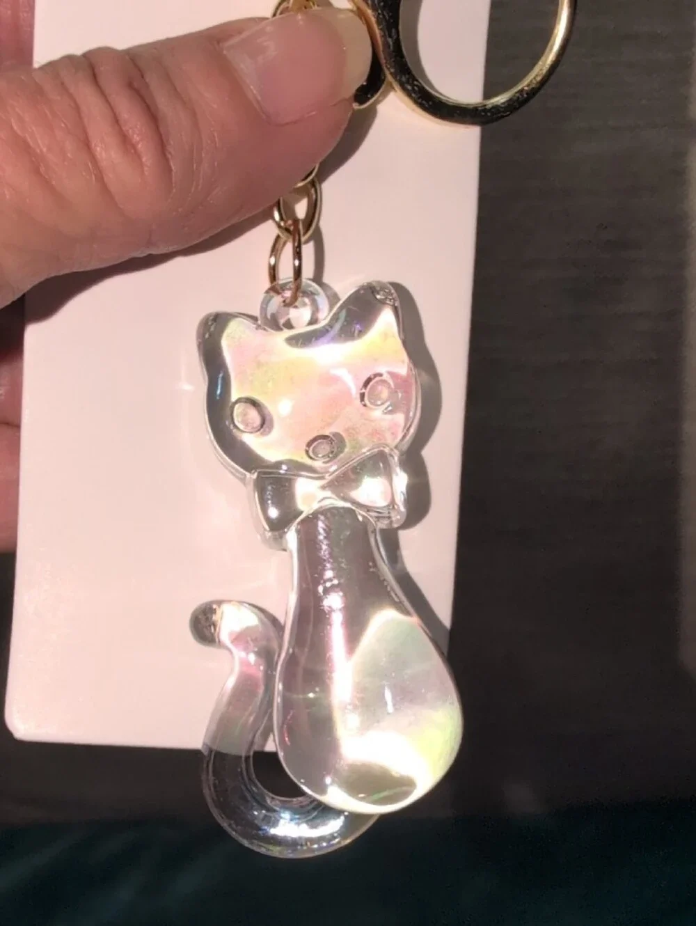 Iridescent Clear Cat Keychain  Bag Charm